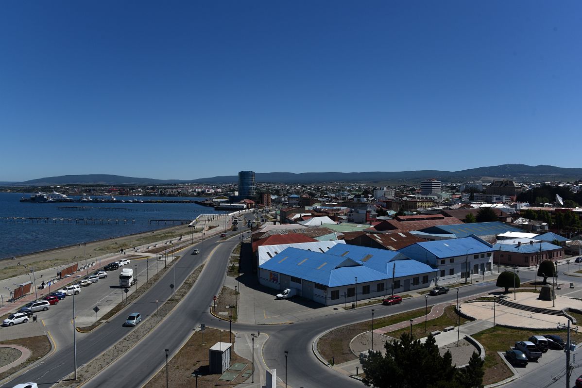 06B Panoramic View of Waterfront Area And Downtown Punta Arenas Chile Including Modern Hotel Dreams del Estrecho From Hotel Diego de Almagro